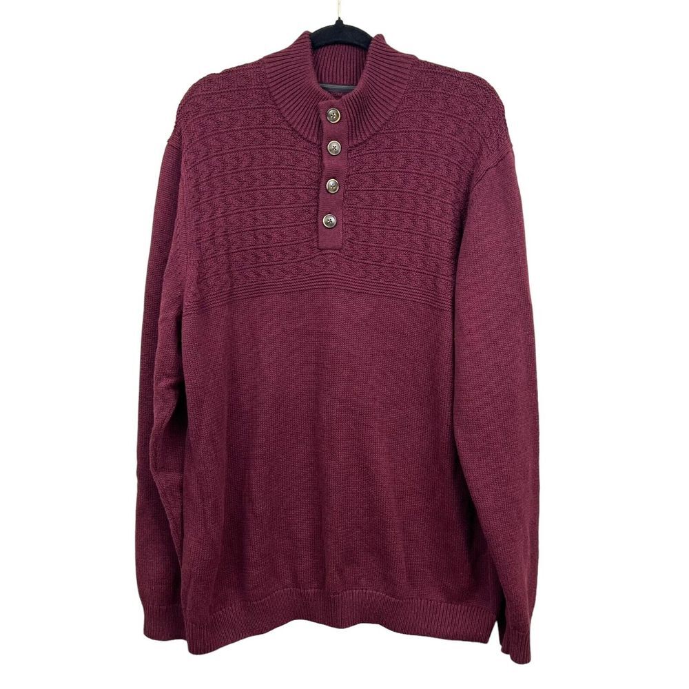 Tommy Bahama Men Knit Sweater Quarter Button Cable Knit Maroon Burgundy Sz 1XLB*